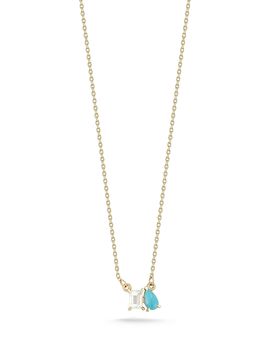 Moon & Meadow Moon & Meadow White Topaz & Turquoise Pendant Necklace in 14K Yellow Gold