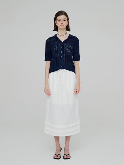 MOON J Eyelet Rib Knit Cardigan - Navy