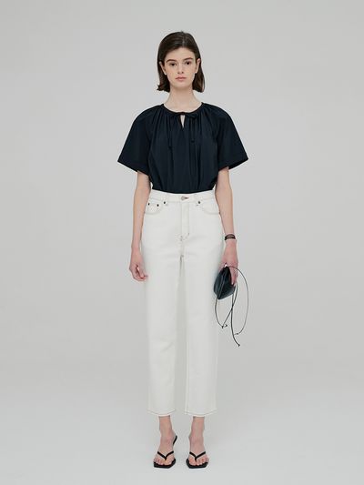 MOON J High-rise Cropped Straight-leg Jeans - Ecru