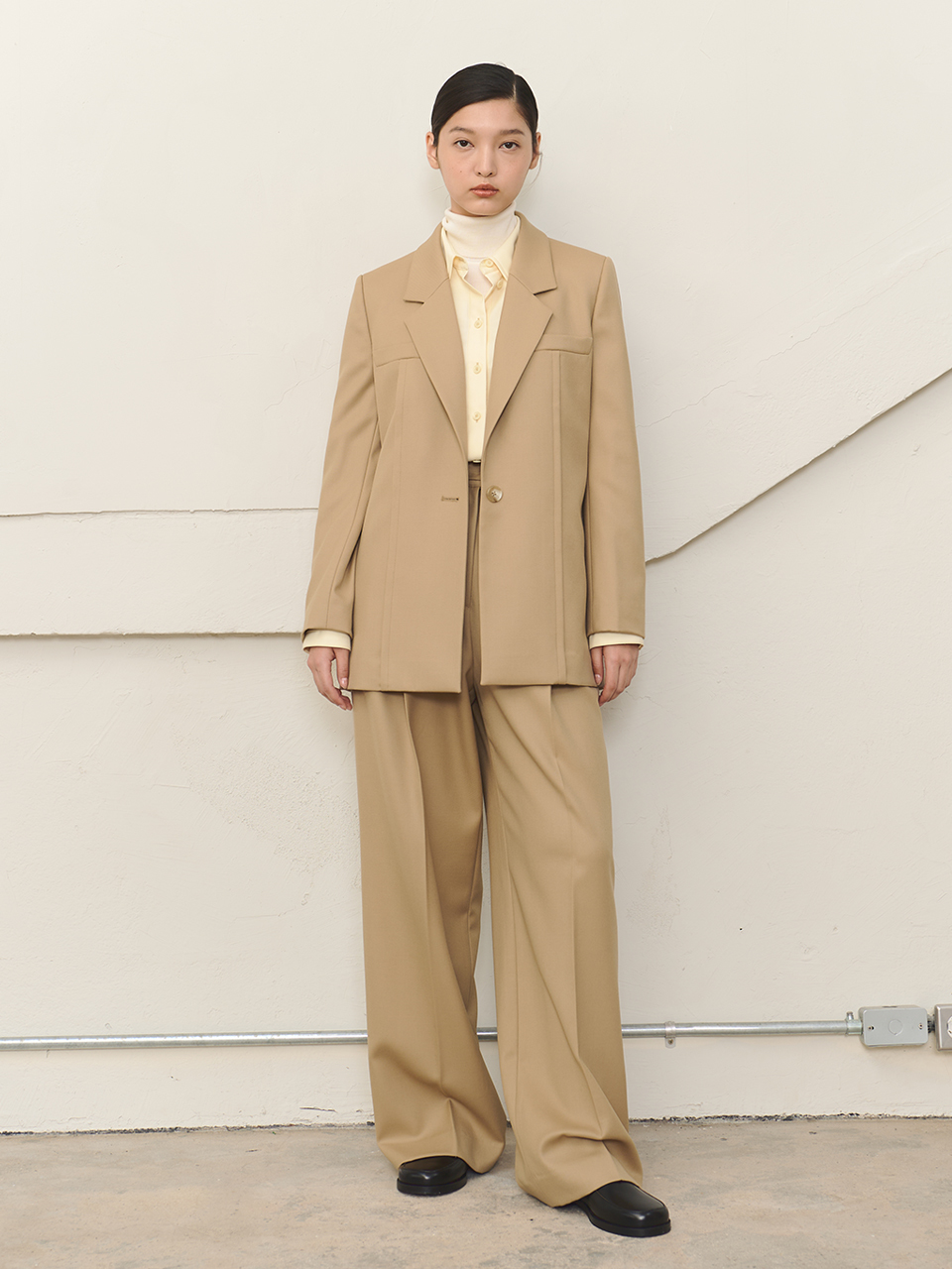 MOON J High-rise Pleated Wide-leg Wool  Trousers - Beige