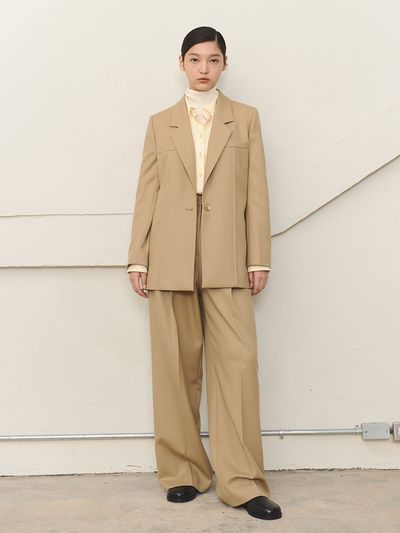 MOON J High-rise Pleated Wide-leg Wool  Trousers - Beige