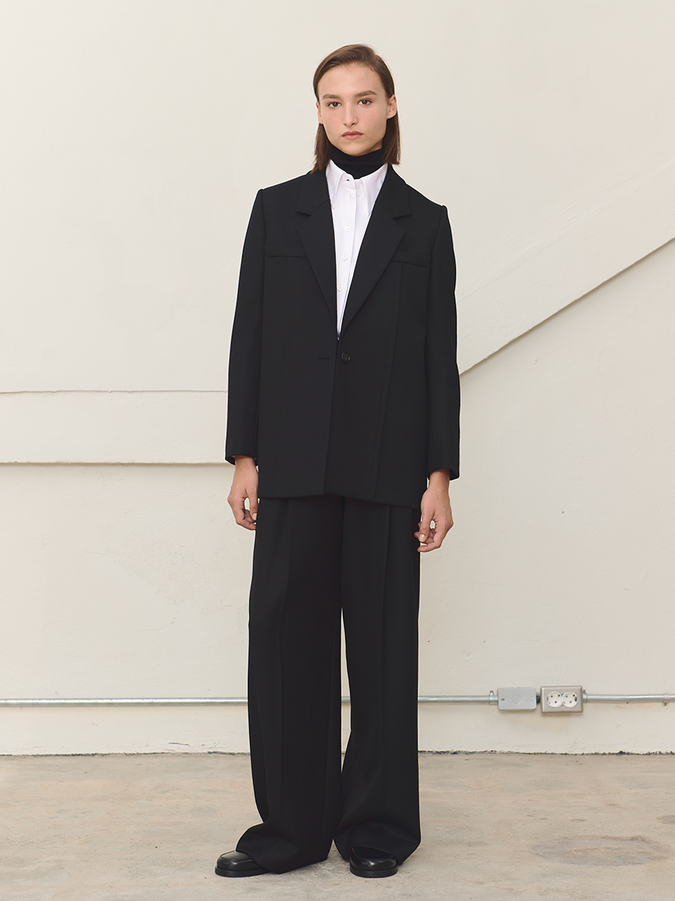 MOON J High-rise Pleated Wide-leg Wool Trousers - Black