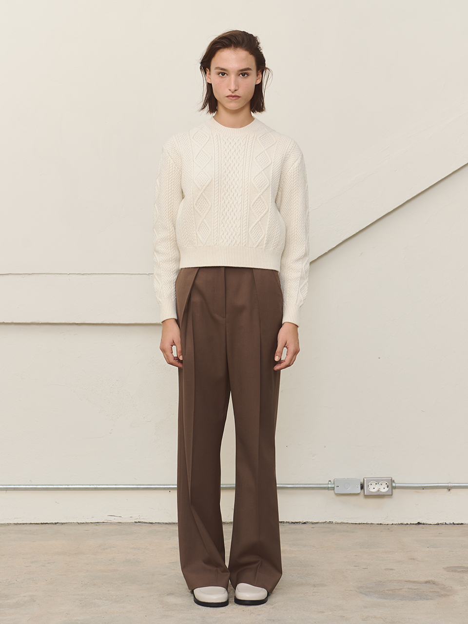 MOON J High-rise Pleated Wide-leg Wool Trousers - Brown