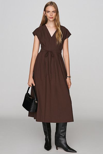 Moon River 100% Cotton Pleated Midi Dress