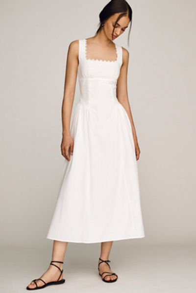 Moon River 100% Cotton Square-Neck Midi Dress