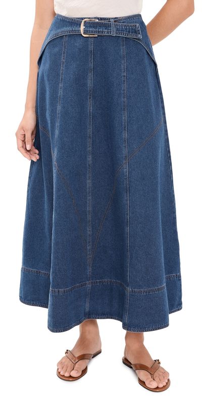 Moon River Moon River Belt Buckle Detail Denim Midi Skirt Denim Blue