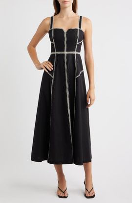 MOON RIVER MOON RIVER Contrast Stitch Fit & Flare Dress
