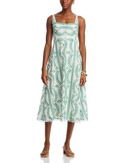 knee length dresses for ladies Moon River :: Sleeveless Square Neck Midi Dress with Contrast Ribbon main image 1