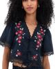 Moon River Moon River Embroidered Floral Tie Front Blouse Navy - 1