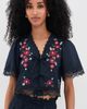 Moon River Moon River Embroidered Floral Tie Front Blouse Navy - 2