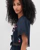 Moon River Moon River Embroidered Floral Tie Front Blouse Navy - 4