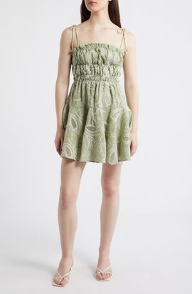 MOON RIVER MOON RIVER Embroidered Shirred Fit & Flare Minidress
