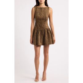 MOON RIVER MOON RIVER Embroidered Sleeveless Faux Suede Minidress
