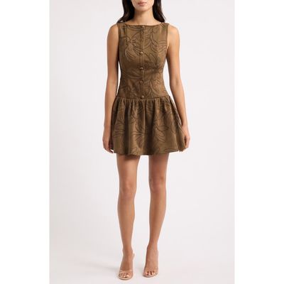 MOON RIVER MOON RIVER Embroidered Sleeveless Faux Suede Minidress