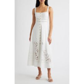 Moon River - Short-Sleeve Square-Neck Lace-Up Midi Dress