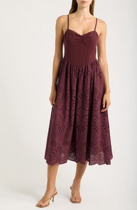 MOON RIVER MOON RIVER Eyelet Scallop Sleeveless Midi Dress