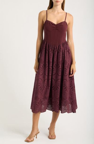 MOON RIVER MOON RIVER Eyelet Scallop Sleeveless Midi Dress