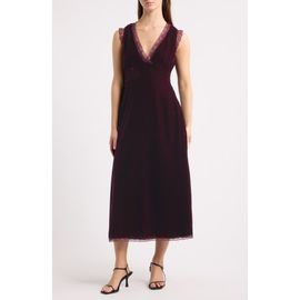 MOON RIVER MOON RIVER Faux Wrap Velvet Midi Dress