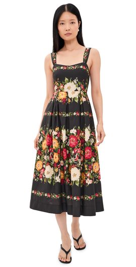 Moon River Moon River Floral Print Sweatheart Neck Midi Dress Black multi