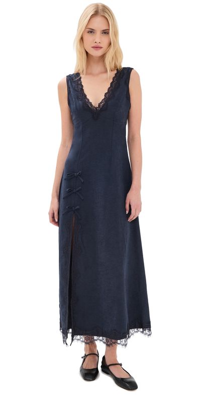 Moon River Moon River Lace Insert Midi Dress Blue