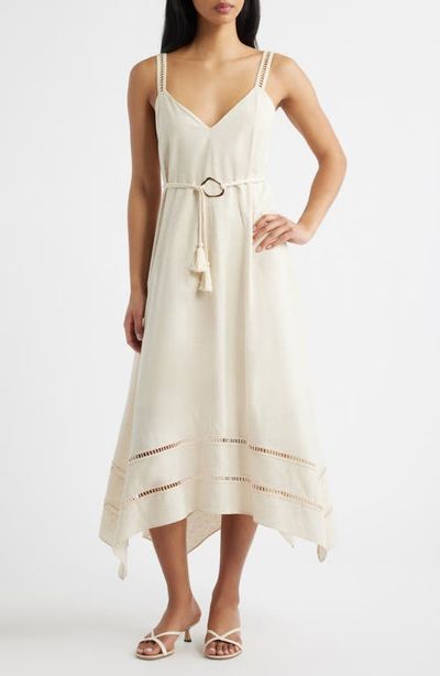 MOON RIVER MOON RIVER Ladder Stitch Detail Handkerchief Hem Cotton & Linen Dress