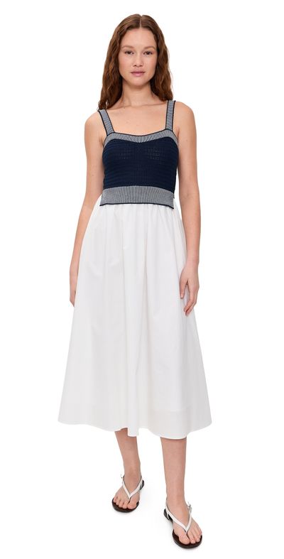 Moon River Moon River Mixed Media Knit Top Midi Dress Navy/Off White