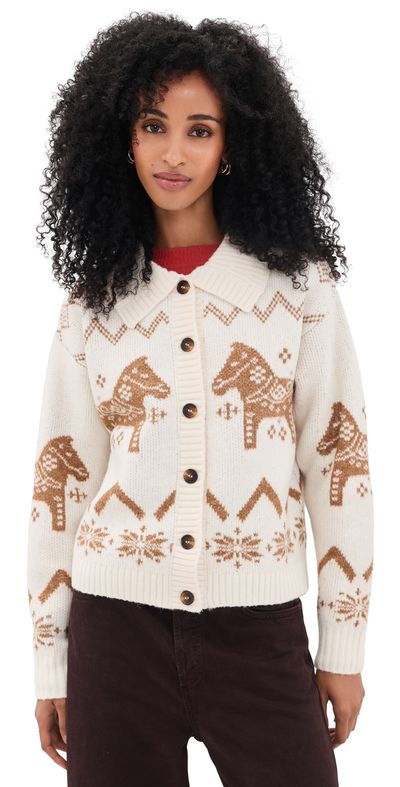 Moon River Moon River Neck Collar Button Down Cardigan Cream Multi