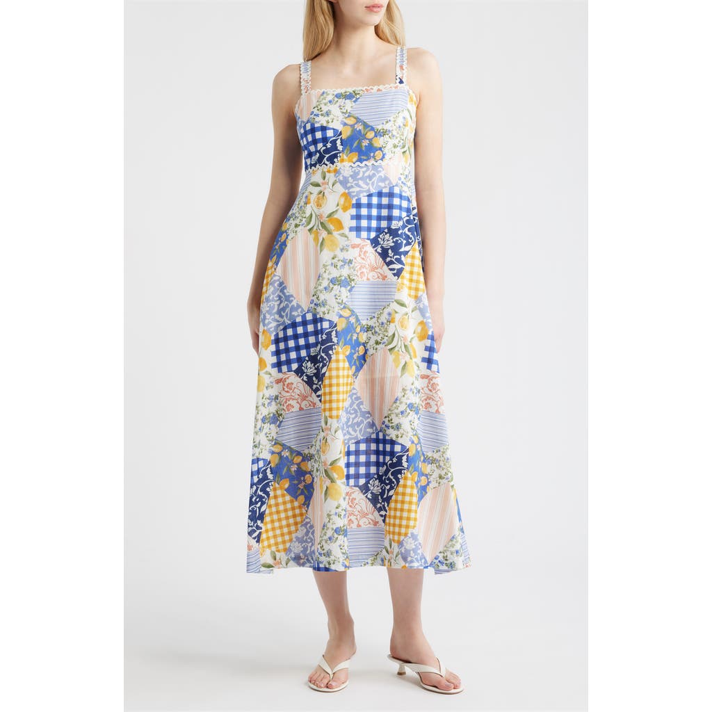 MOON RIVER MOON RIVER Patchwork Print Cotton Midi Dress