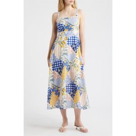 MOON RIVER MOON RIVER Patchwork Print Cotton Midi Dress