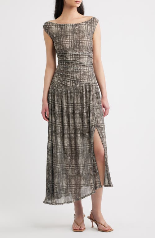 MOON RIVER MOON RIVER Plaid Mesh Pleated Midi Dress