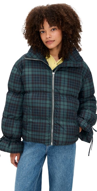 Moon River Moon River Plaid Puffer Jacket Green