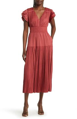 MOON RIVER MOON RIVER Plissé Midi Dress