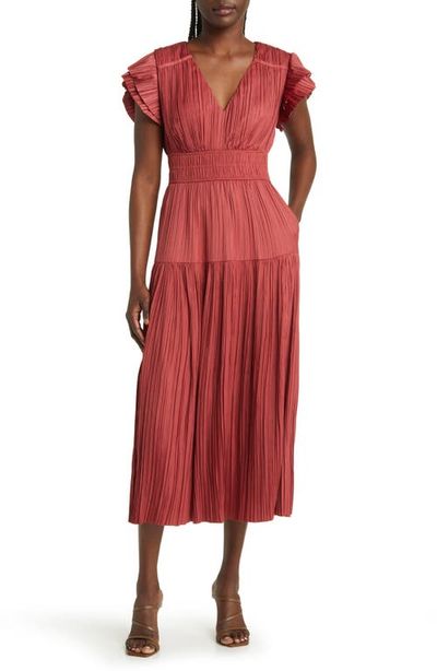 MOON RIVER MOON RIVER Plissé Midi Dress