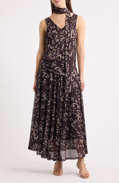 MOON RIVER MOON RIVER Polka Dot Tie Neck Gown