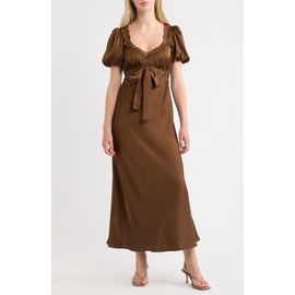 MOON RIVER MOON RIVER Puff Sleeve Lace Trim Maxi Dress