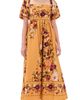 Moon River Moon River Puff Sleeve Square Neck Midi Dress Mustard Multi - 1
