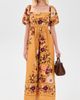 Moon River Moon River Puff Sleeve Square Neck Midi Dress Mustard Multi - 5