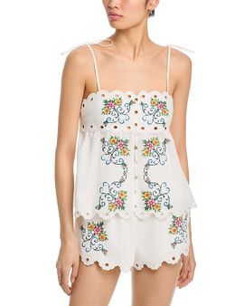 Moon River Moon River Scallop Floral Embroidered Top