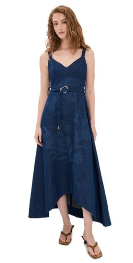 Moon River Moon River Self Belt Midi Denim Dress Indigo