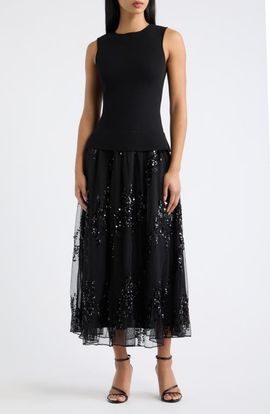 MOON RIVER MOON RIVER Sequin Twofer Dress