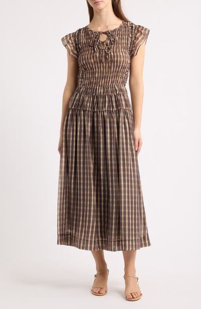 MOON RIVER MOON RIVER Smocked Tie Front Midi Dress