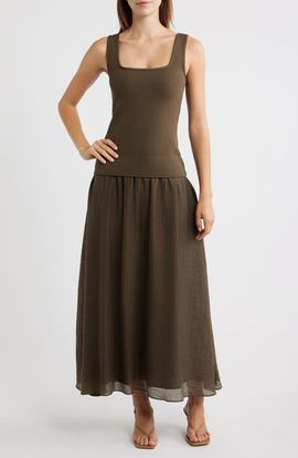 MOON RIVER MOON RIVER Square Neck Sleeveless Midi Dress