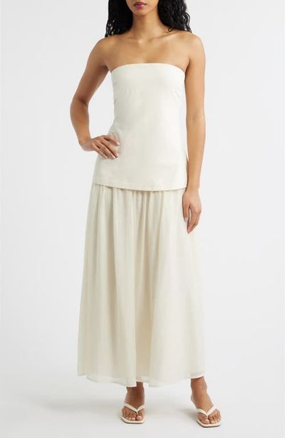 MOON RIVER MOON RIVER Strapless Mixed Media Maxi Dress