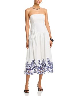 Moon River Moon River Strapless Tube Top Eyelet Midi Dress