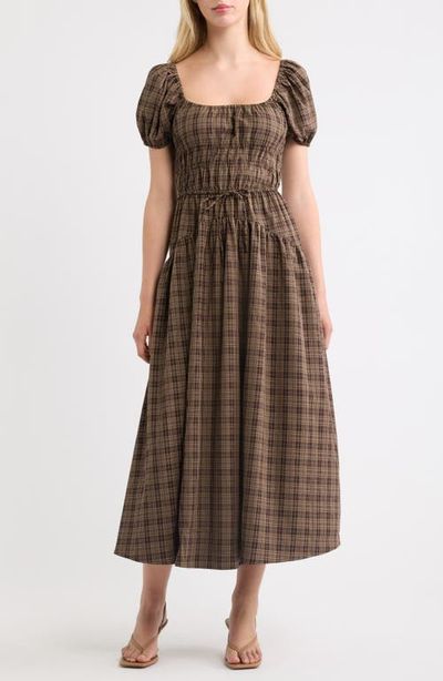 MOON RIVER MOON RIVER Sweetheart Neck Puff Sleeve Midi Dress