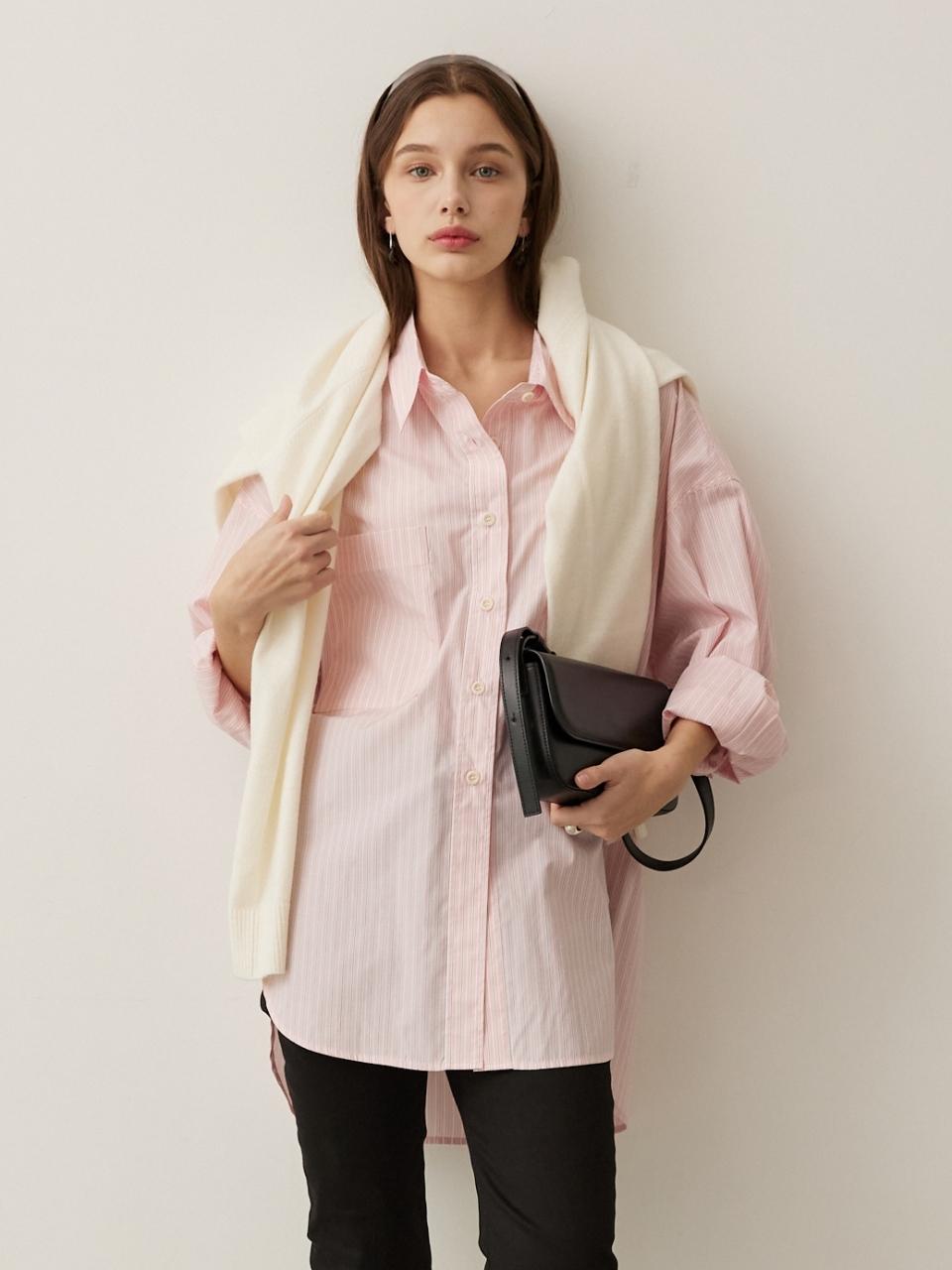 MOONEED Overfit Boxy Stripe Shirt [Pink]