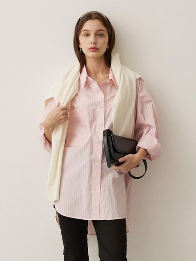 MOONEED Overfit Boxy Stripe Shirt [Pink]
