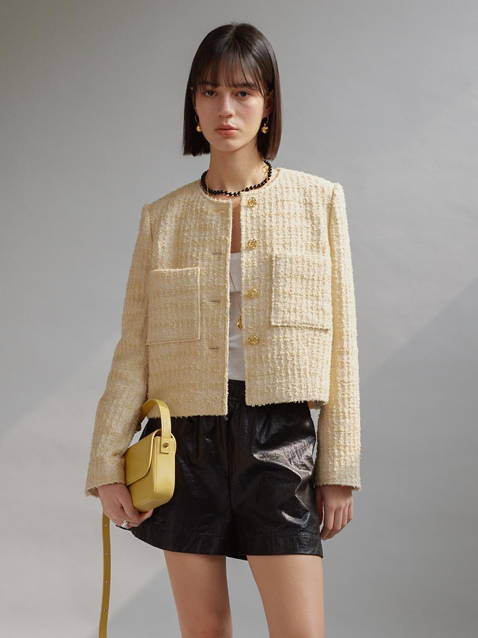 MOONEED Tweed Gold Button Blazer [Buttery Yellow]