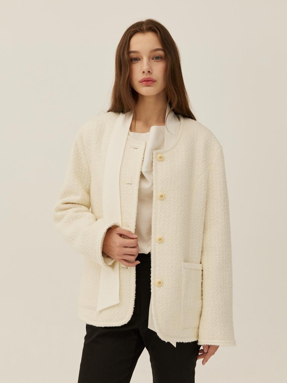 MOONEED Tweed Ribbed Relaxed Fit Jacket_2color