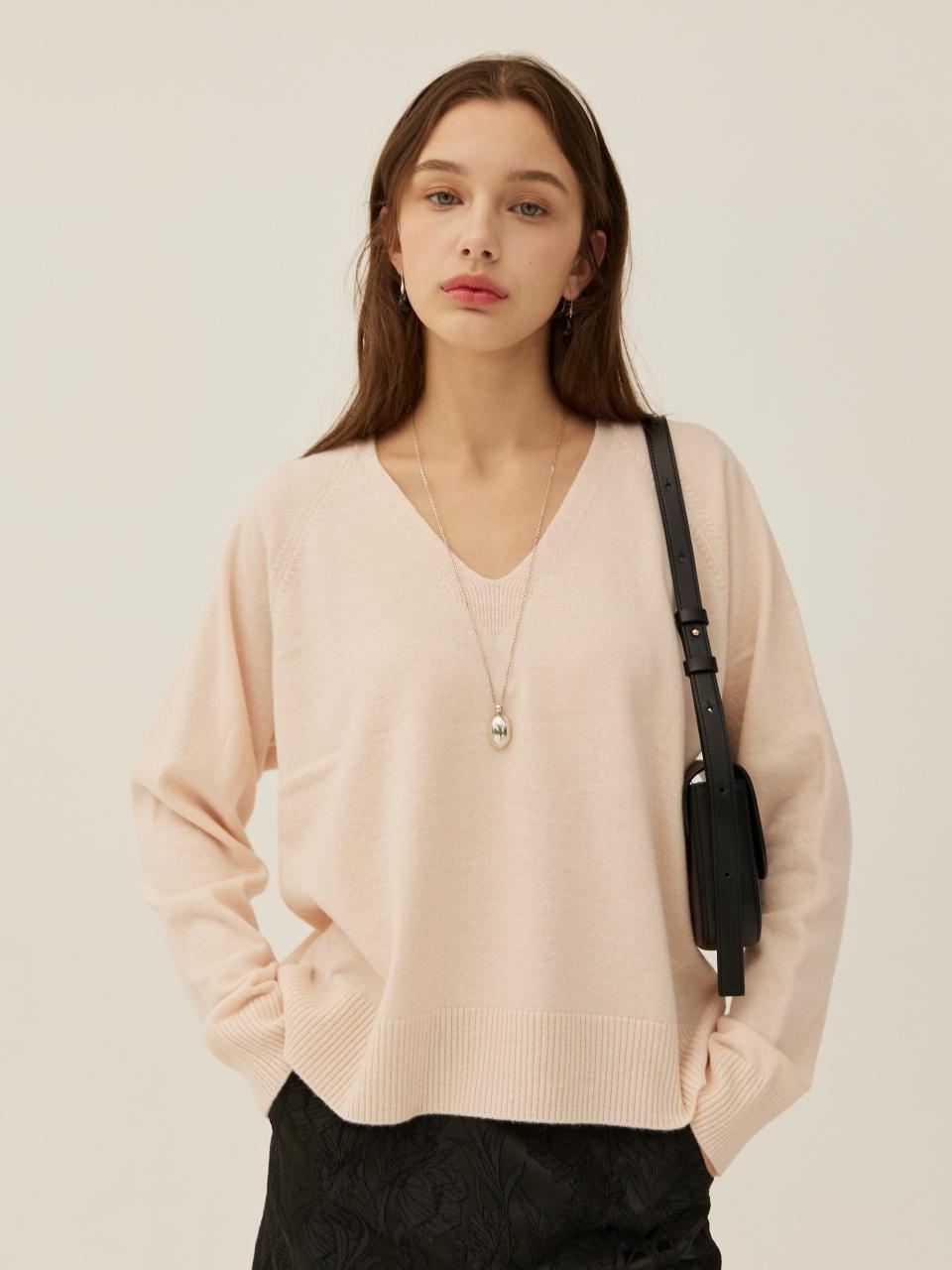 MOONEED V-neck Wool Blend Sweater [PINK]